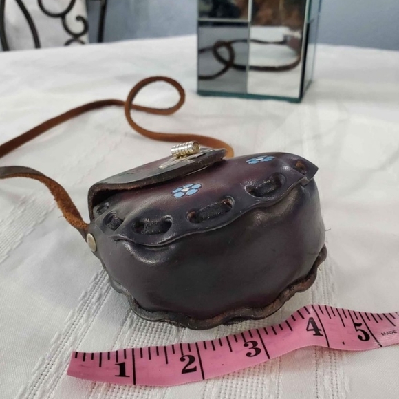 Vintage Genuine Leather Floral Embossed Tooled Hand Painted Mexican Mini Bag - Picture 7 of 8